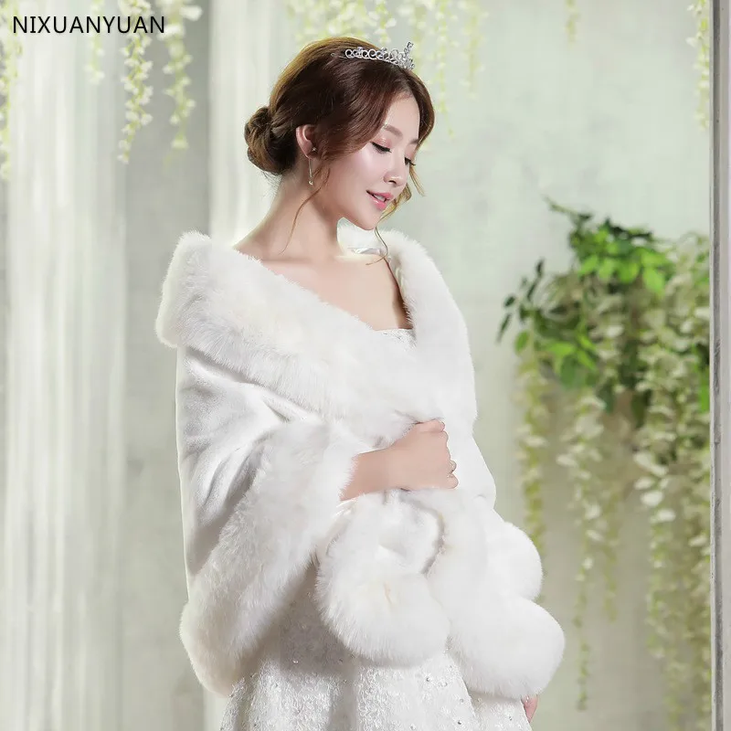 Red/White Wedding Bolero Winter Bridal Shrug Faux Fur Wedding Shawls Women Wraps Bridal Jacket Party Coat Bridal Shawl