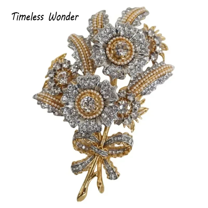 

Timeless Wonder Retro Zircon Geo Floral Brooch Pins for Women Designer Jewelry for Gown Runway Rare Luxury Gift Statement 5381