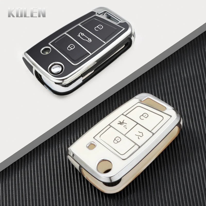 3 4 Buttons TPU Car Key Case Cover For VW Volkswagen Golf 7 MK7 Tiguan MK2 Seat Ateca Leon FR Ibiza Skoda Octavia Kodiaq Fob Bag