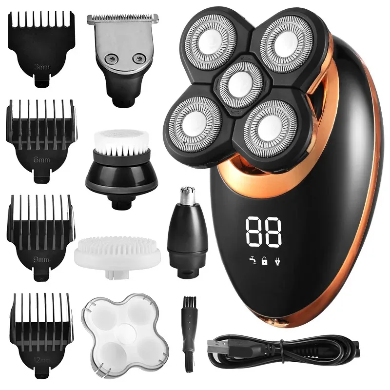 Rechargeable Shaver for Men 5 in 1 Electric Shaver 4D Rotation Shaver Long Battery Life Digital Display for Gift