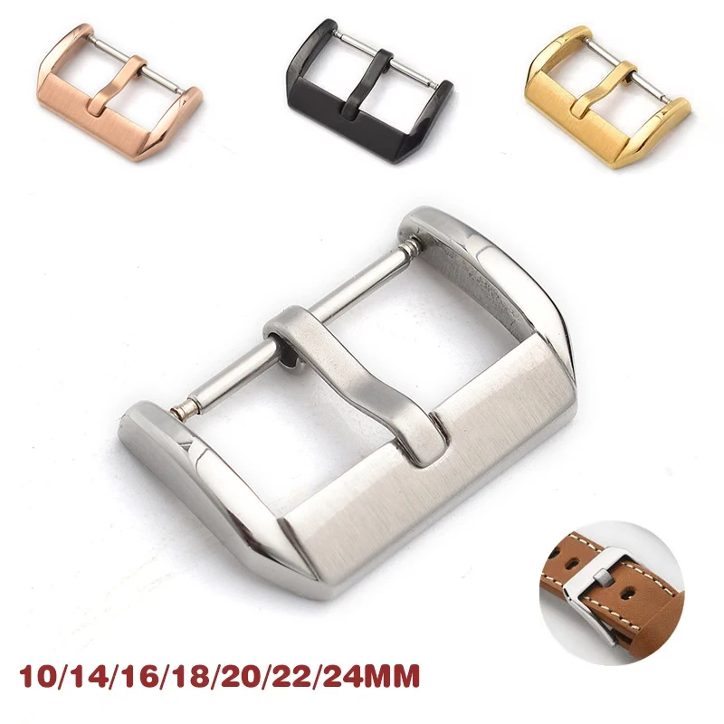 Edelstahl-Uhrenverschluss mit Dornschließe für Lederarmbänder, Knopf für Uhrenarmband 10/14/16/18/20/22/24mm Uhrenzubehör