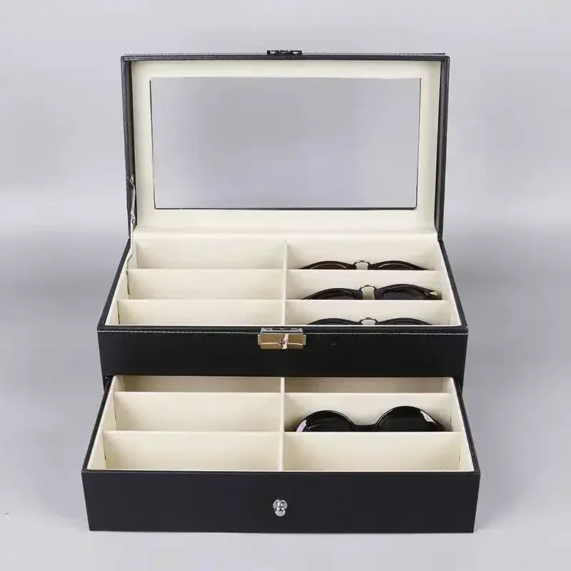 1pc Sunglass Organizer Faux Leather Eyeglasses Collector Eyewear Display Case Storage Box