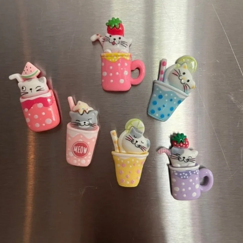 6pcs Cat-Shaped Fridge Magnets - Cute Kitten Resin-Like Plastic Magnets with Tabby & Tuxedo Cat Patterns, for /White Boards
