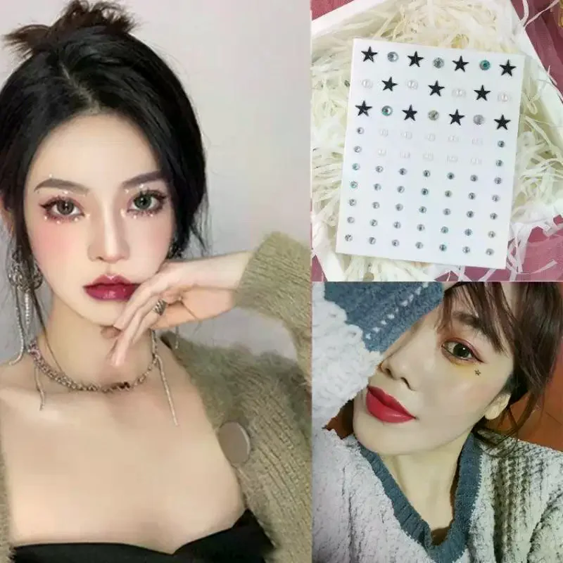 3D Eyes Face Makeup Temporary Tattoo Self Adhesive Beauty Colorful Pearl Jewels Stickers Festival DIY Body Art Decorations