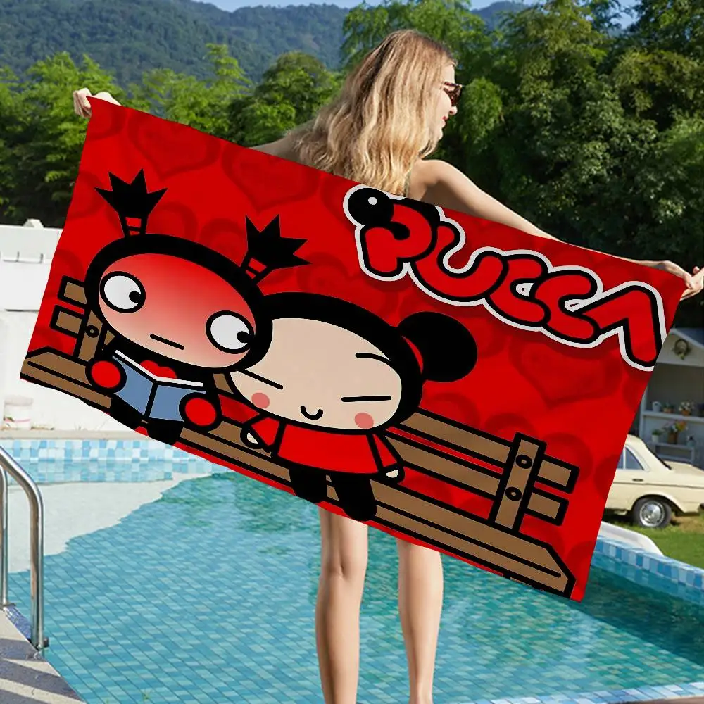 Animation Series P-Pucca Microfiber Printed Beach Towel Mountain Climbing Yoga Beach Swimming Running Absorbent Soft Towel