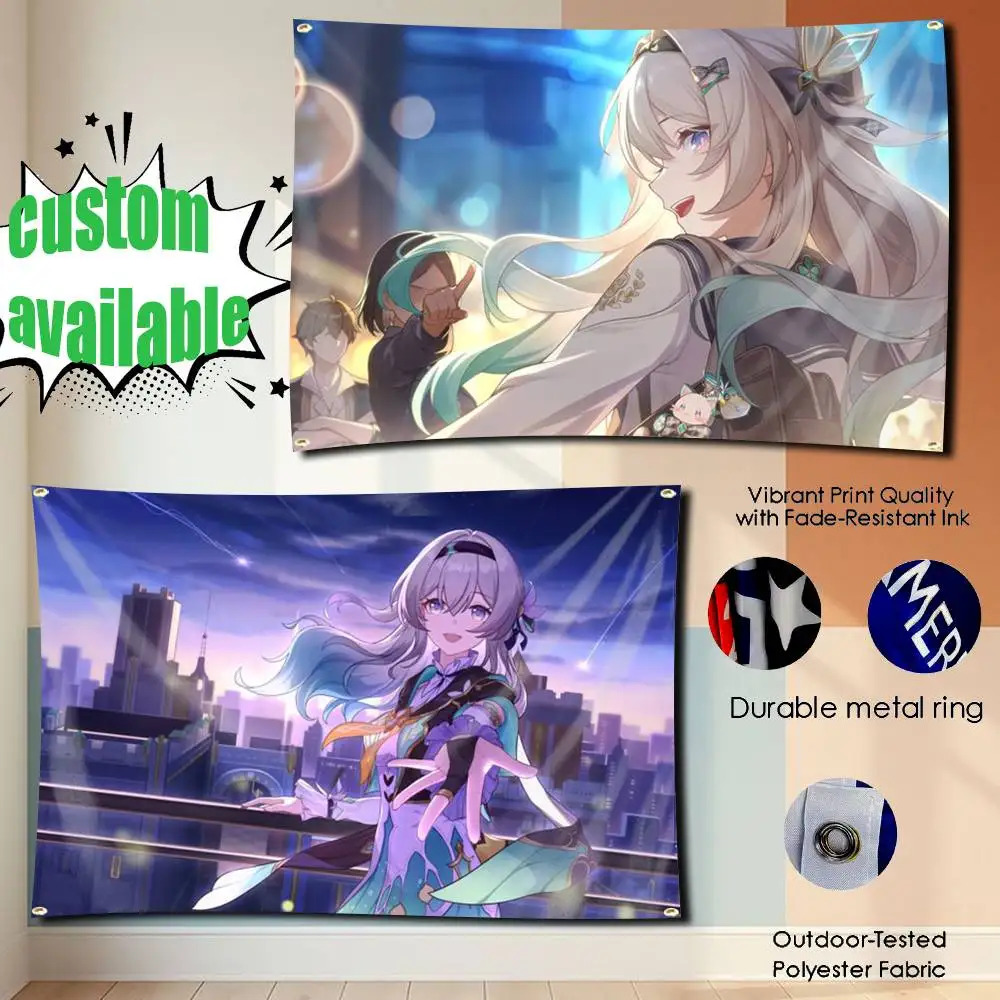 SAM-bot F-Firefly-chan Game HSR Flag Tapestry Banner for Bedroom Living Room Outdoor Camping Custom Supported