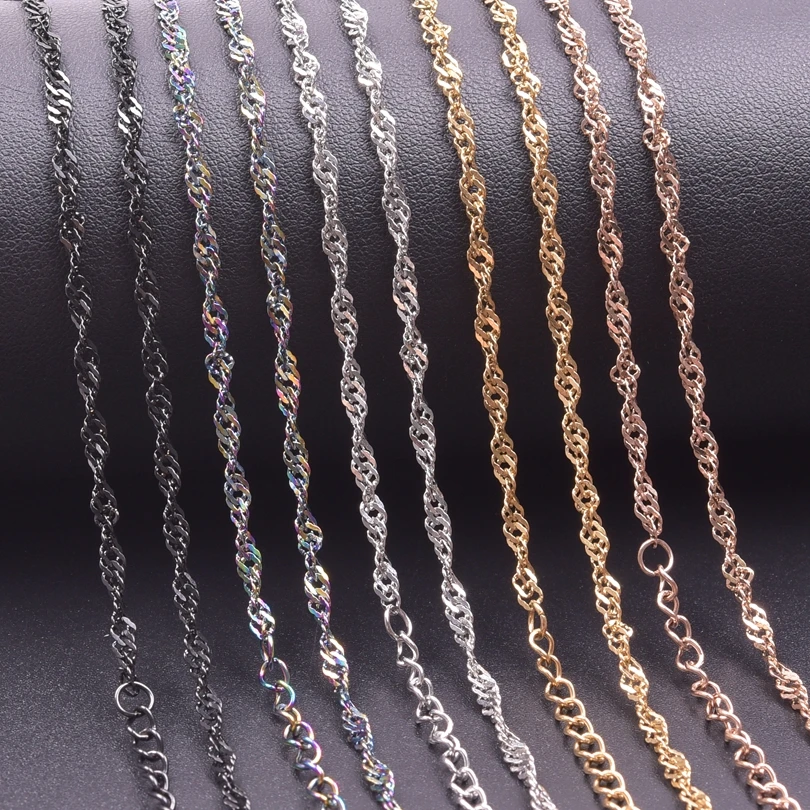 GLOWCAT Senior Water Wave Chain Fashion 2024 New Stainless Steel Chain Gold/Colour/Rose Gold Brief Chains For Women Men Jewelry