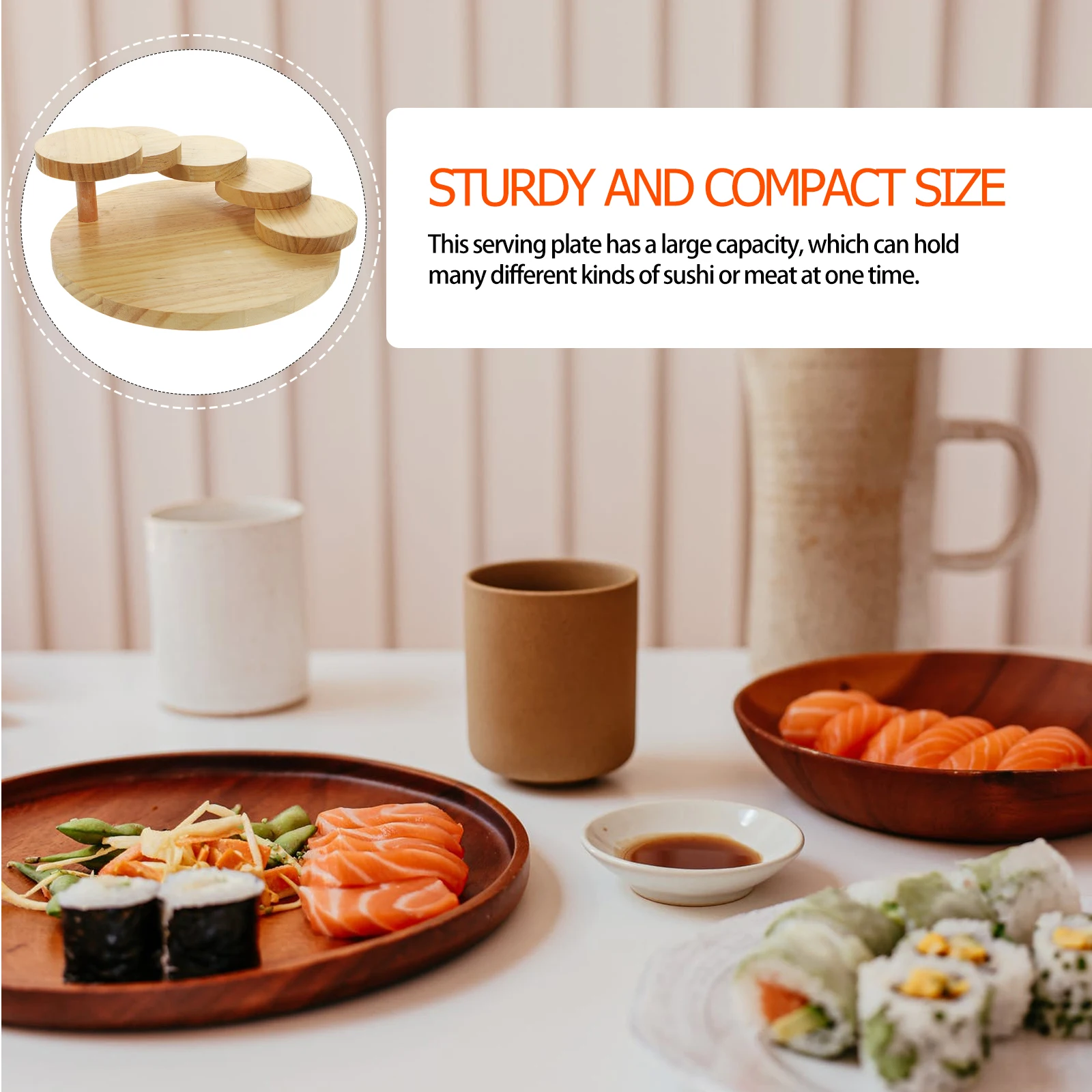 

Rotating Step Stair Sushi Tray Japanese Wooden Sashimi Platter Serving Dish for Seafood Appetizers Handmade Restaurant Accessory