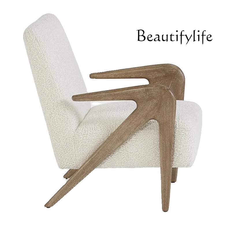 Modern simple medieval solid wood living room single leisure chair wabi sandy wind classical homestay hotel balcony