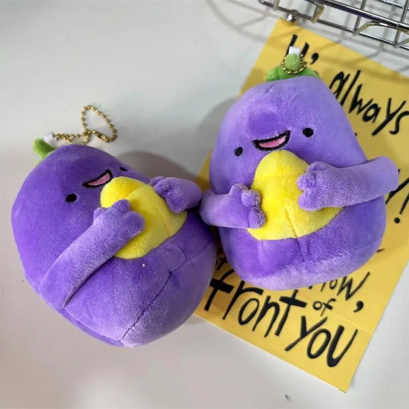 1/2 PCS Kreative Nette Aubergine Plüsch Puppe Stofftiere Schlüsselbund Anhänger Girly Tasche Charms Rucksack Ornamente Ragdoll Geschenk Schlüsselring