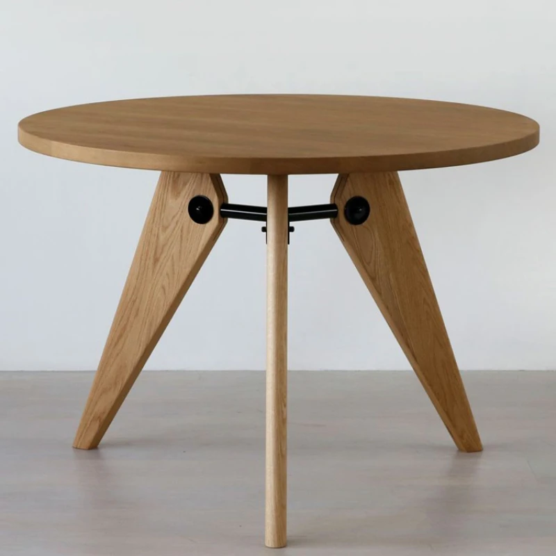 

Medieval solid wood dining table round modern small household coffee