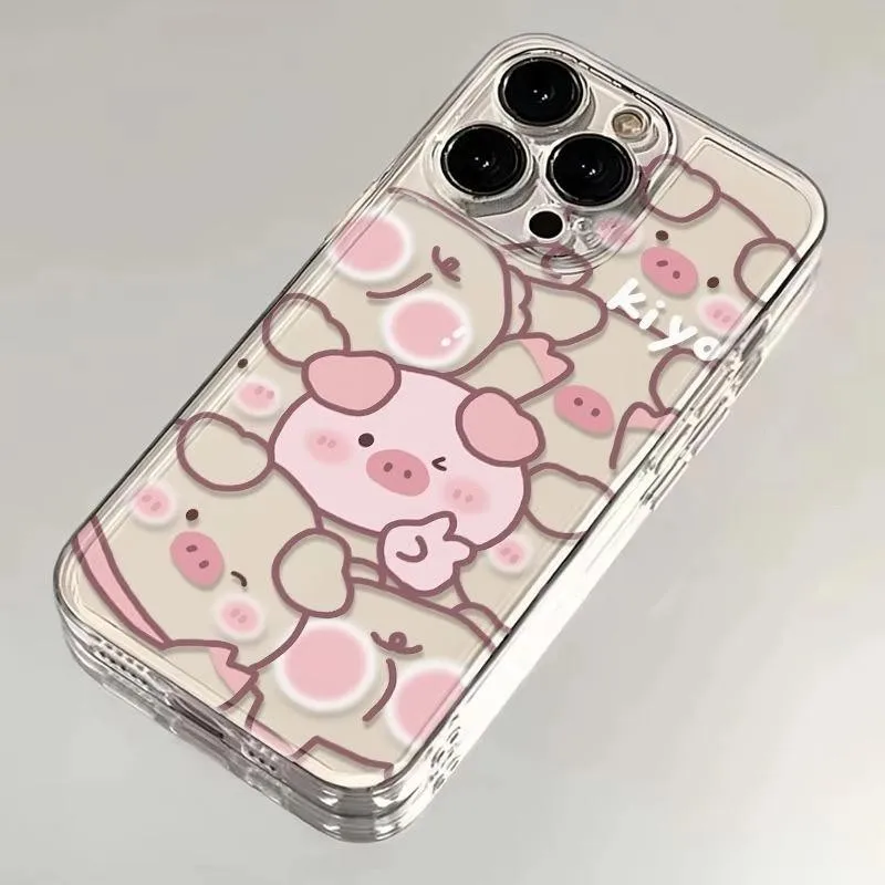Cute Pig Case for iPhone 17 16 15 14 Pro Max 13 12 Mini 11Pro XR 7 8 Plus SE Screen Protector Cover Shockproof Casing