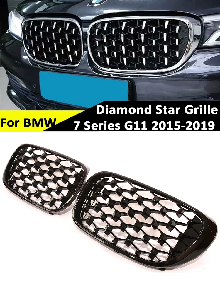 

For BMW 7 Series G11 G12 2015-2019 Diamond Star Chrome Car Front Bumper Kidney Grill Pre-Facelift Radiator Racing Grille Cover