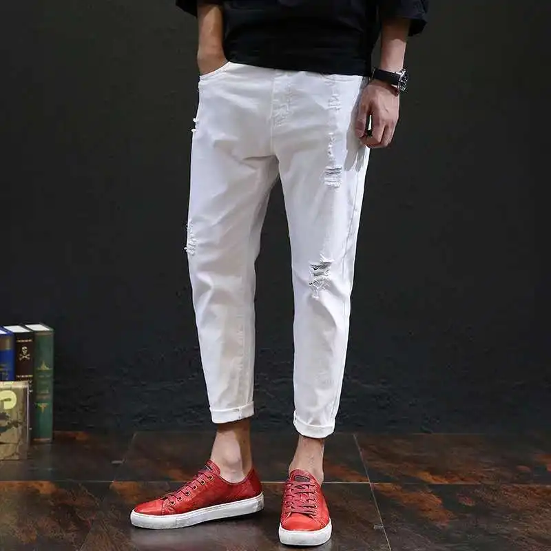 2023 White Jeans Men Ripped Harem Denim Distressed Pants Spring Summer Male Plus Size 38 40 42 Boys Cowboy Trousers