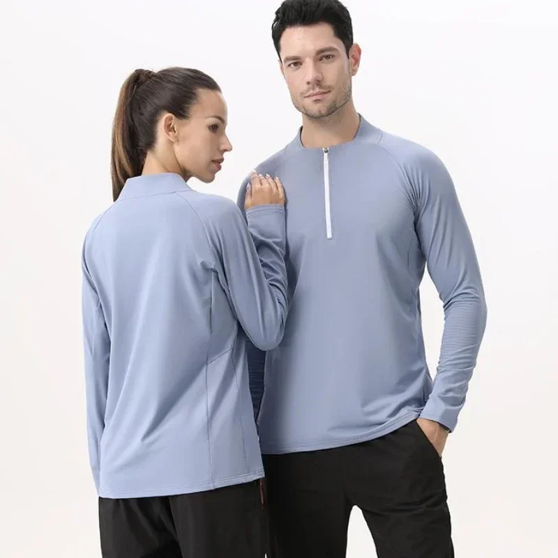 Autumn Winter Men's Outdoor Cycling Sports Long Sleeve T-shirt Breathable Half Zip Top Leisure Running Fitness Sweatshirt