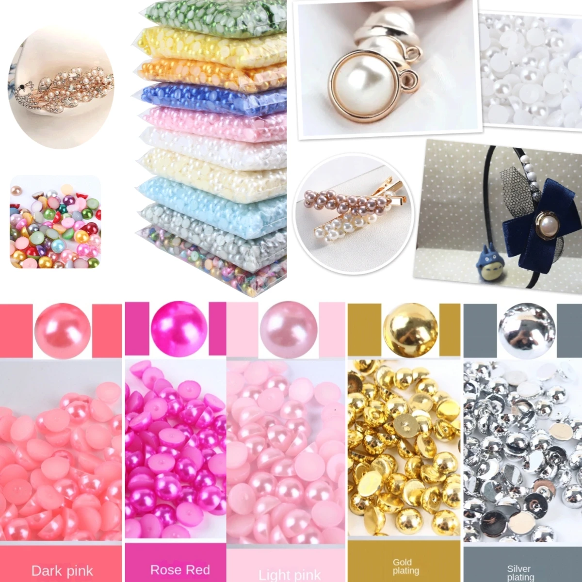 2/3/4/5/6/8/10/12/14mm/ Multicolor ABS Imitation Pearls Half Round Flatback Beads For DIY Craft Nail Art Decorative