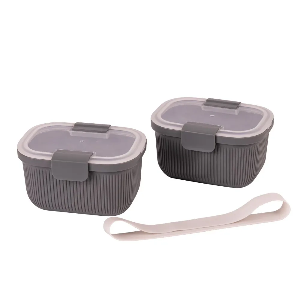 Rectangle Grey Bento Box Snack Container 19oz Plastic Food Storage Box for Lunch Meal Prep Portable - view 3