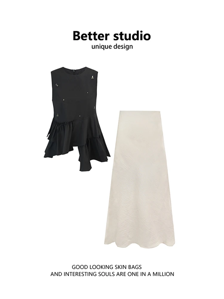 

Женский круглый комплект футболок Ne Svel, летний дизайн, уникальный топ, юбка-миди Ele, комплект из двух предметов, модная повседневная одежда