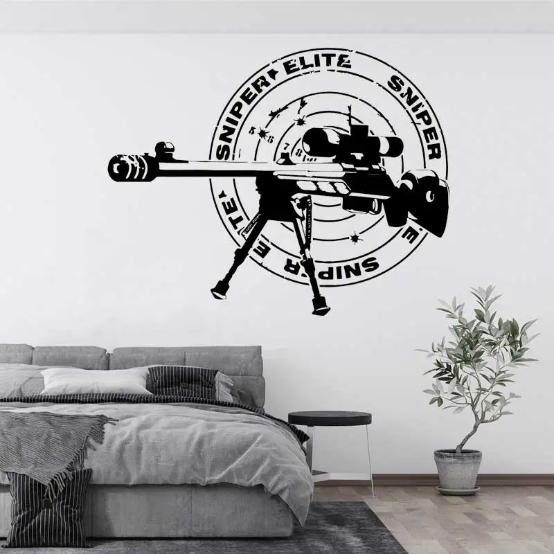 Military Sniper Rifle Vinyl Wall Sticker Hunting War Weapon Sniper Home Teen Kids Room Decor Unique Gift Wall Decal Mural  F4