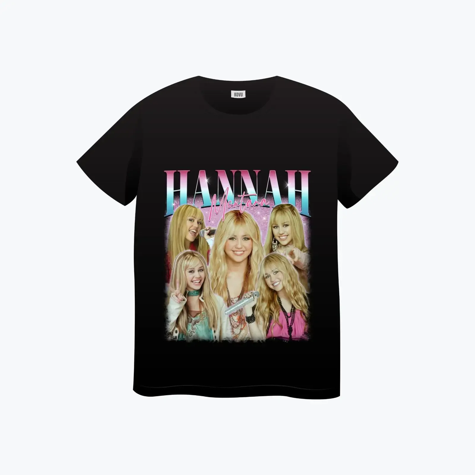 Hannah Montana KOVU STORE Ropa de diseñador vintage lavada y transpirable, top unisex para uso diario, ropa urbana con un toque gráfico