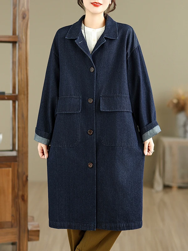 

Джинсовое женское пальто с талией, свободное утягивающее дизайнерское пальто, весна-осень, Новое поступление, длинный воротник све с художественным вкусом