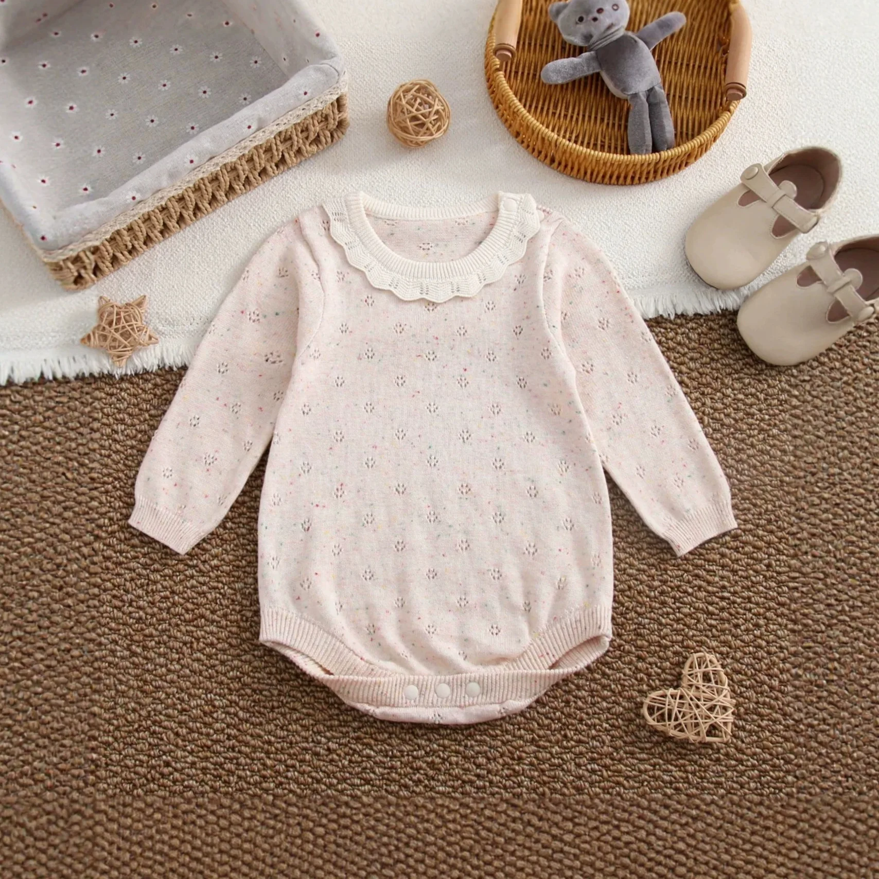 0-24M 100% Cotton Newborn Baby Girl Knit Romper Autumn Sweater Clothes Long Sleeve Bodysuit Cute Outfit