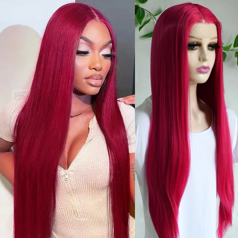 شعر مستعار وردي مستقيم باروكات أمامية من الدانتيل للنساء 13x4 HD باروكات أمامية من الدانتيل شعر مستعار اصطناعي بدون صمغ جاهز لحفلات GoCosplay