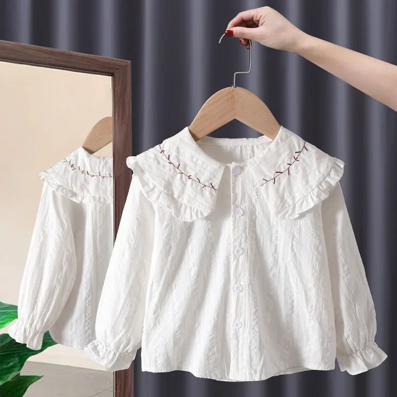 

Spring Autumn Long Sleeve Shirts Girls Blouses New Lace Princess Shirts Kids Fashion Children's Clothing Baby Bottoming Shirts