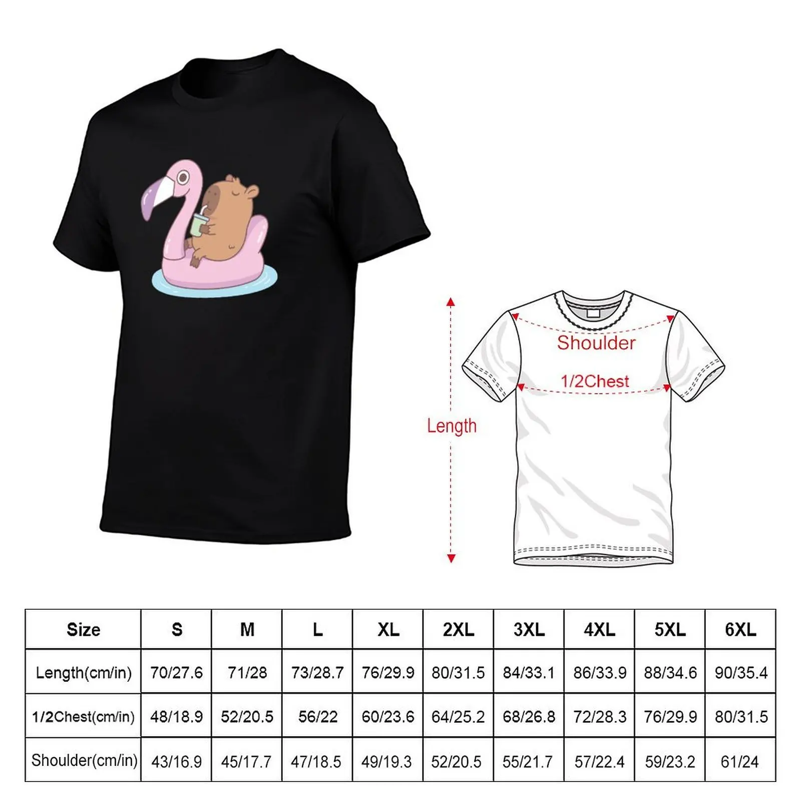 Cute Capybara Chilling On Pink Flamingo Pool Float T-Shirt graphic t shirt vintage Funny t-shirt men clothes