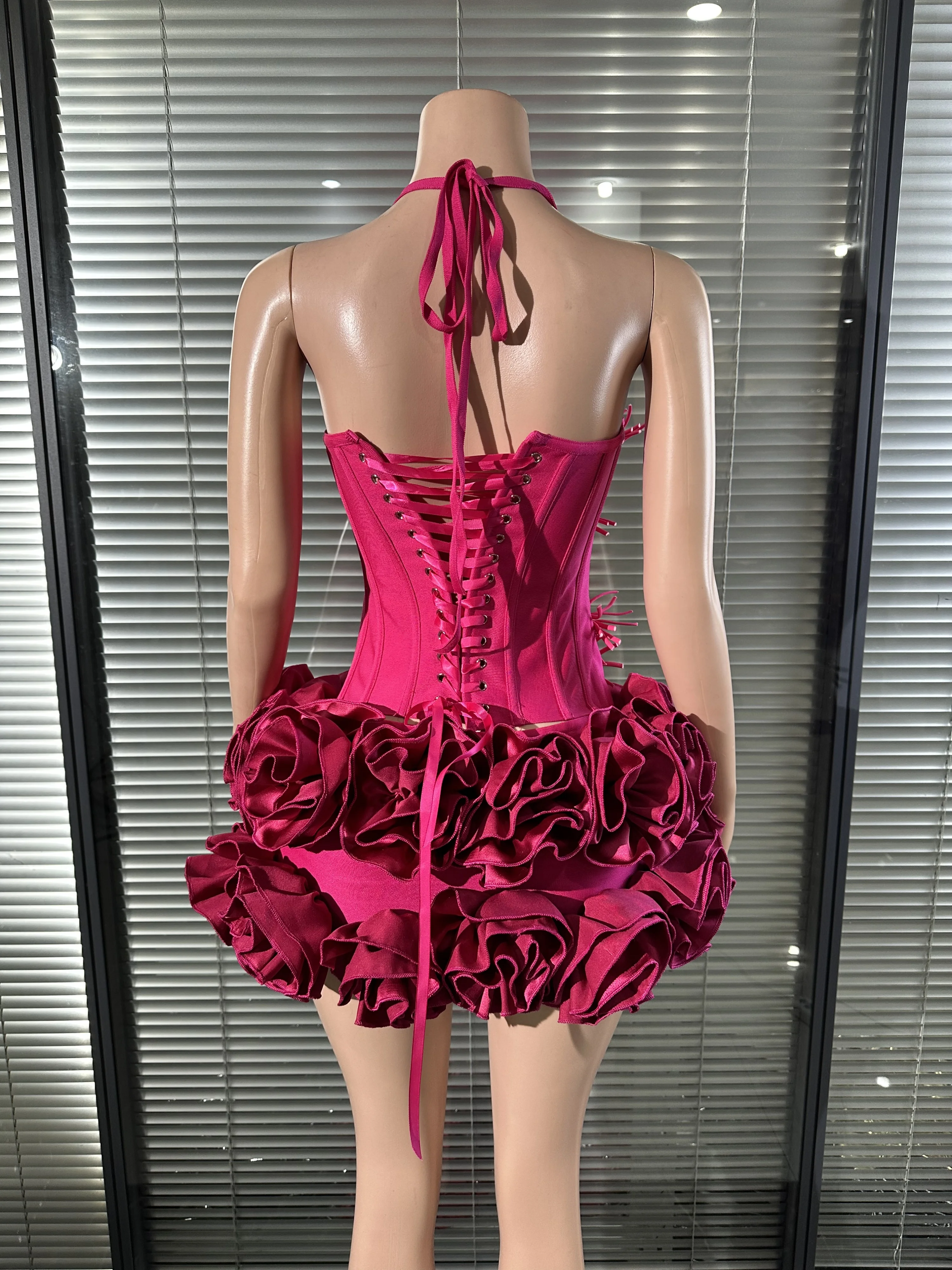 Feminino sexy sob medida sem alças florlas 2 peças bodycon mini vestido bandagem boate festa de casamento sereia outfit