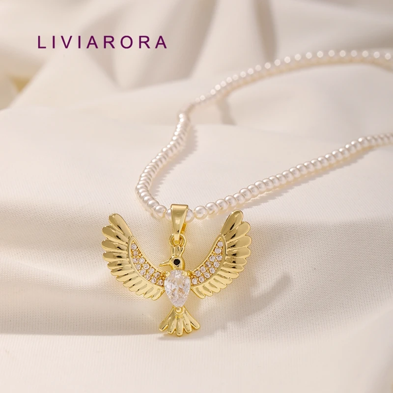1/2/3Pcs 18K Gold Plated Brass Spread Wings Eagle Pendant Inlaid Zircon Flying Hawk Falcon Bird Charms For Jewelry Accessories