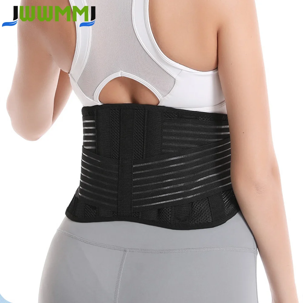 Lumbar Lower Back Brace and Support Belt with Dual Adjustable Straps and Breathable Mesh Panels for Sciatica, Herniated Disc