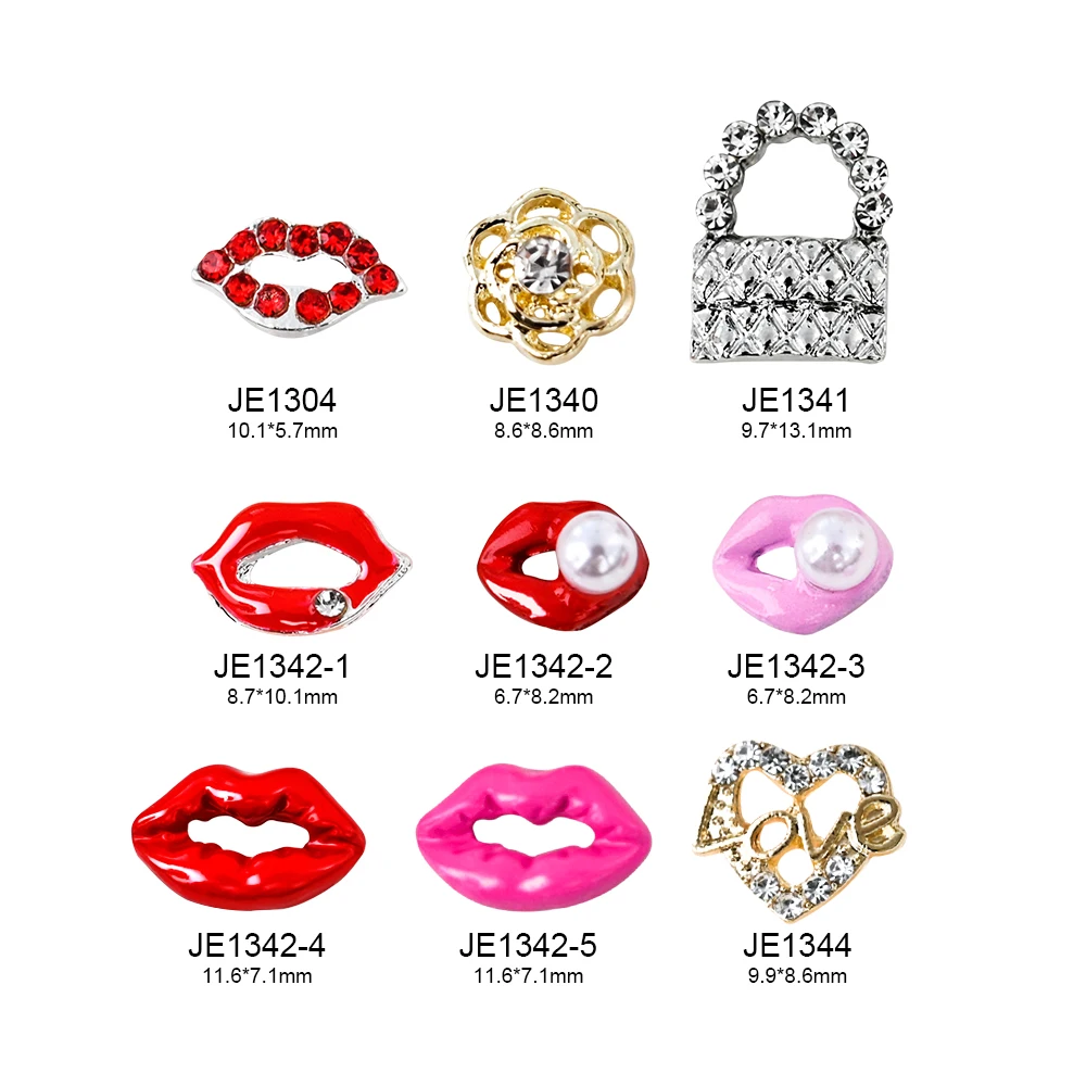 10 Stück Sexy Rote Lippen Aolly Nagel Charms Perle Strass Nail Art Edelsteine Valentinstag Maniküre DIY Zubehör Liebe Nagel Charms 10mm