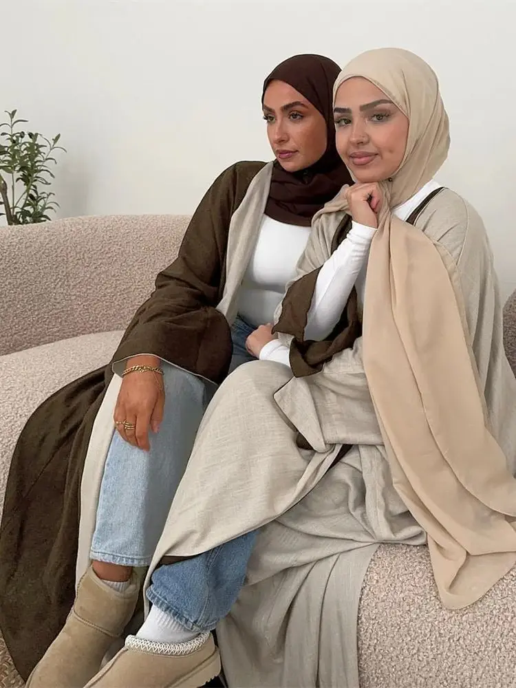 Eid Two-sided Modest Open Kimono Abaya Dubai 2024 Palestine Islam Muslim Kaftan Dress For Women Robe Caftan Marocain Femme