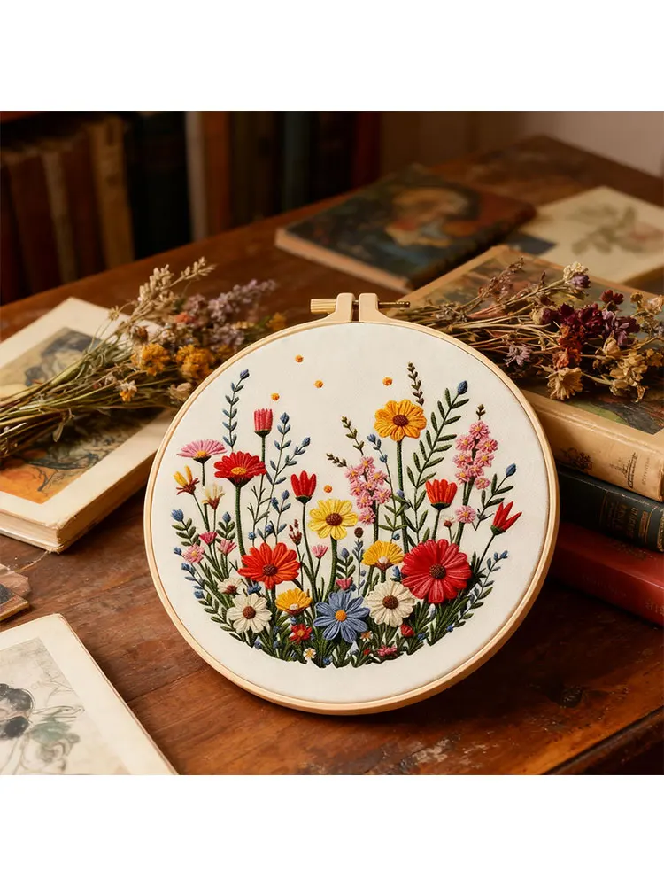 1pc Stickerei Daisy Blume Kreuz Stich Kits Floral Handmade Mit Hoop Nähen Nadel Wand Dekoration Diy Geschenk Hobby Kreative – Detail 3