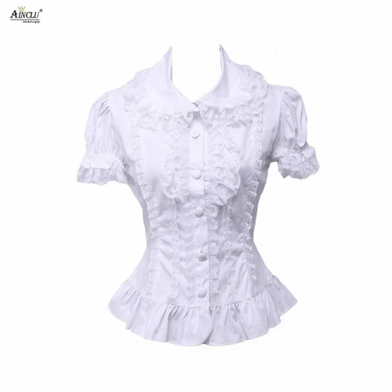 Ainclu cemavin women girls high quality cotton pure white lace sexy Lolita casual party blouse spring/summer free shipping