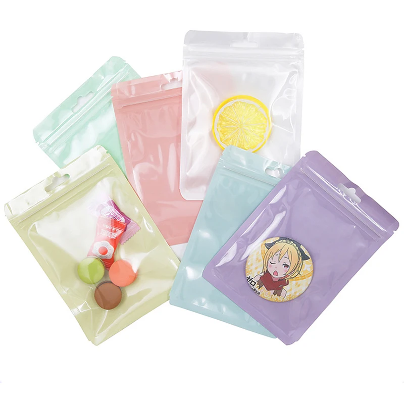 50pcs/lot Reusable Plastic Zip Lock Bags Transparent Macaron color Sealing Bag for DIY Jewelry Retail Display Wrap Packaging Bag