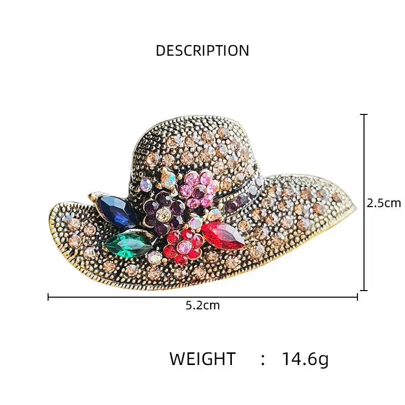 Vintage Alloy Rhinestone Flower Sun Hat Brooches For Women Trendy Versatile Clothing Pins Holiday Jewelry Accessories Gift