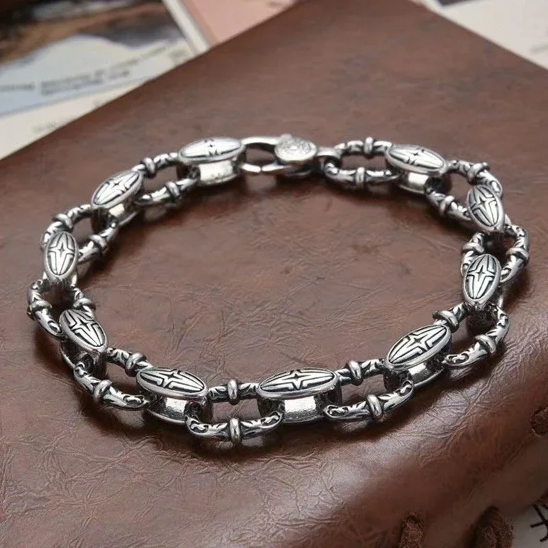 

S925 Sterling Silver Vine Grass Pattern Men's and Women's Bracelet Trendy Retro Simple Dominant Korean Hip Hop Jewelry