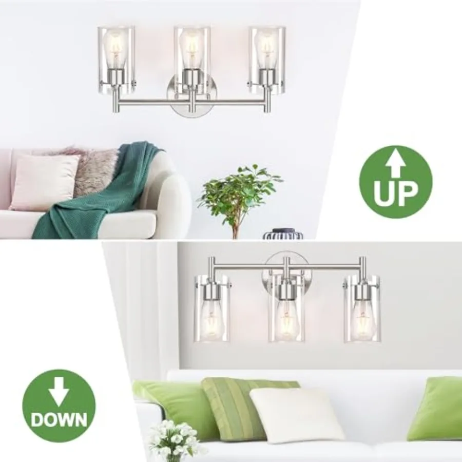 Bathroom Vanity Light Fixtures, Clear Glass Shade Wall Sconces for Mirror, Bedroom, Living Room, Hallway view 6