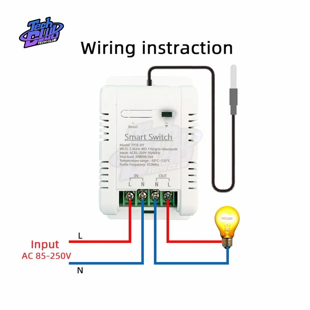 Tuya 16A/3000W TH-16 Smart Wifi Switch Monitoring Temperature Sensor RF433 Remote Controller Compatible with Alexa Siri