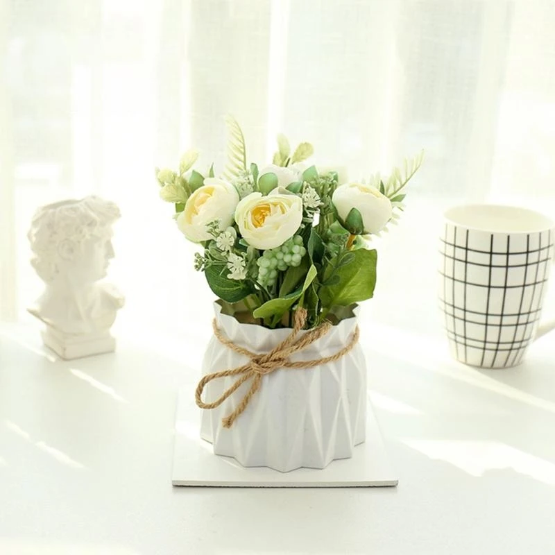 

Artificial Flower Potted Plasitc Pot Fake Plant Decor Flower Arrangement Table Top Ornaments for Home Office Bathroom 15UB