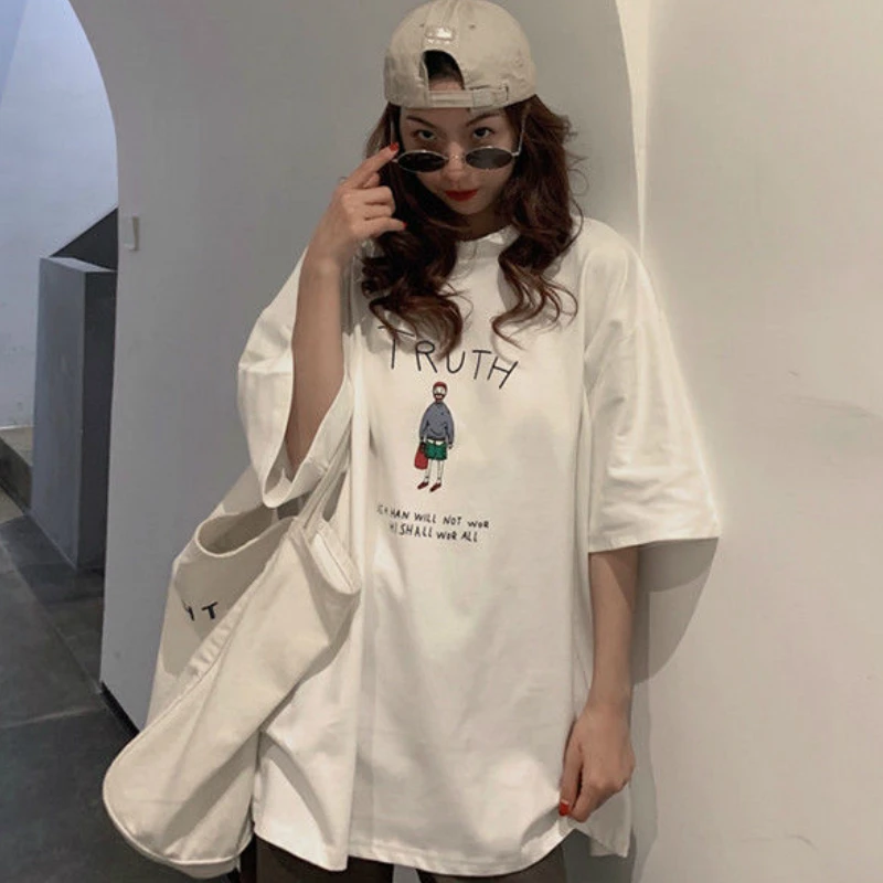 女性用ルーズTシャツ,韓国風ヒップスター,カップル用プリント,シック,トレンディ,原宿,夏