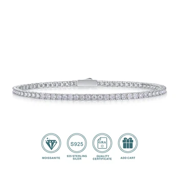 JIUZUAN 2mm 모이사나이트 S925 실버 테니스 팔찌, 남녀 커플, 핫 세일, 럭셔리 패션, 발렌타인 데이, 어버이날