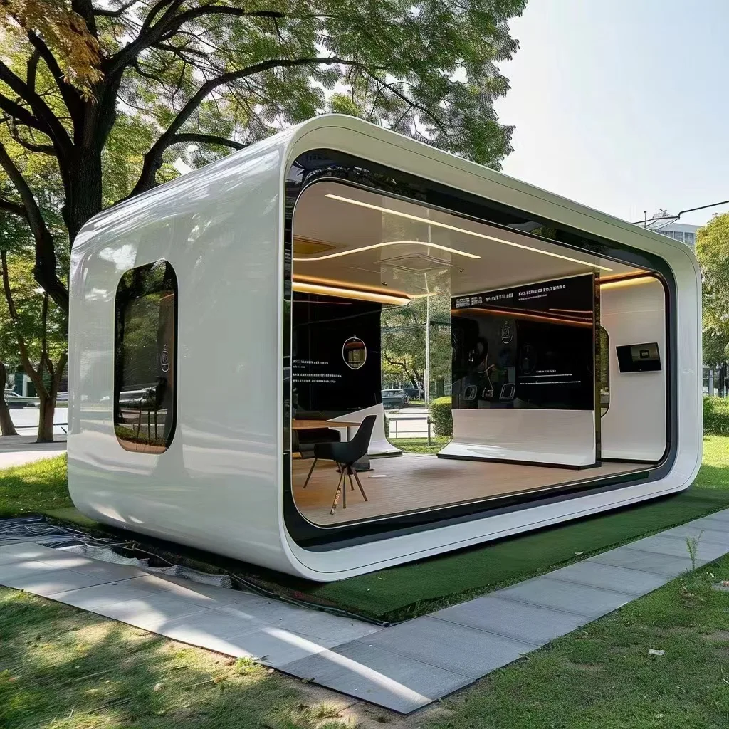 Casa de cápsulas modulares móvil prefabricada para villa al aire libre, casa Modular de cápsulas de dirigible espacial comercial