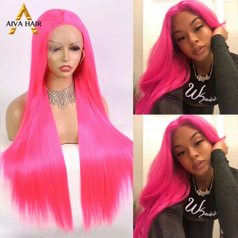 

Aiva Blonde Synthetic Lace Wig Heat Resistant Glueless Hot Pink Synthetic Lace Front Wig Drag Queen Wig for Women Silky Straight