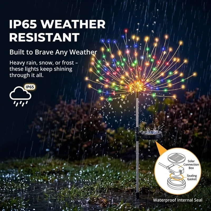 Solar Firework Fairy Lights 8 Modes Waterproof Outdoor 90-200 LEDs 3 Colors-String Lights for  Yard Lawn Garden Patio Landscape