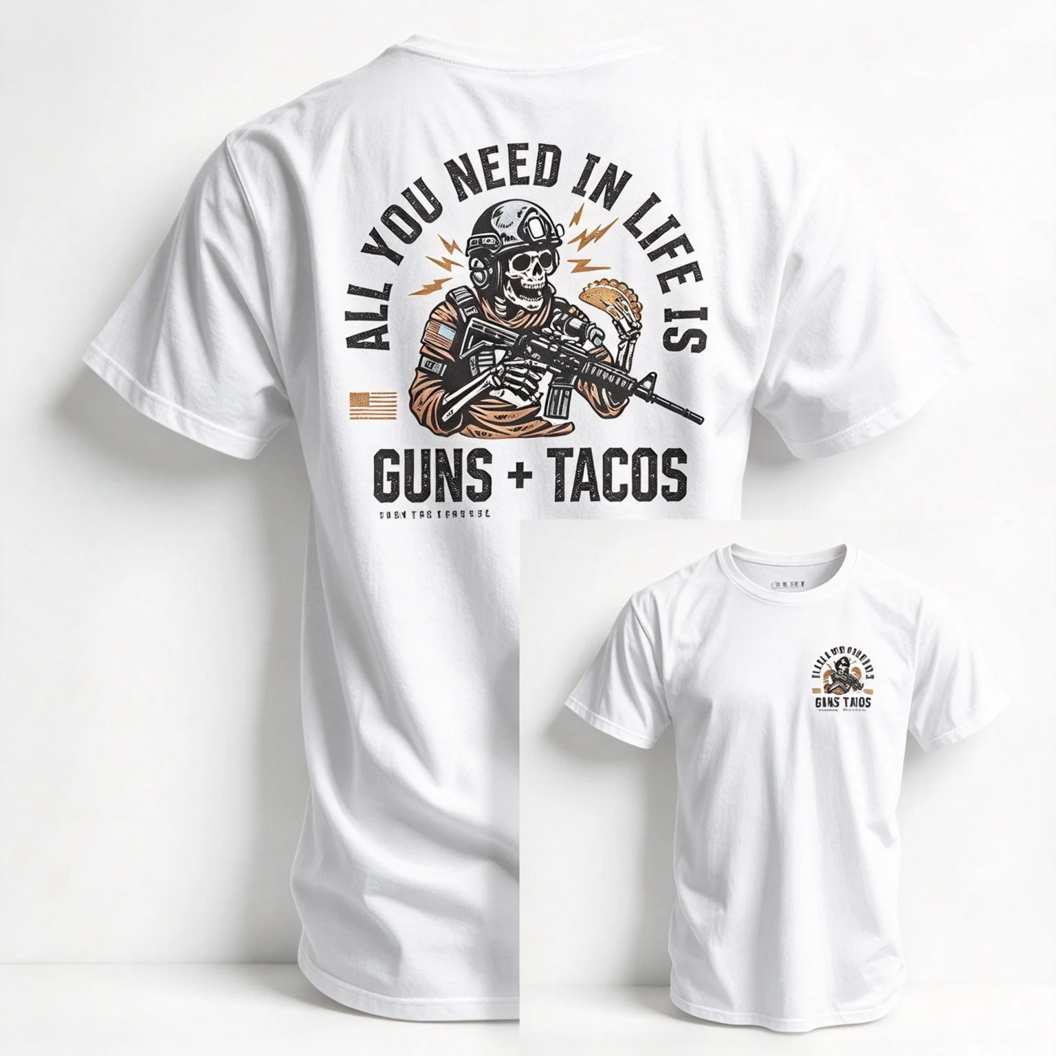 New 2026 Skeleton Tactical Figure Graphic Short Sleeve T Shirt, Unisex Oversized Tee, Kids Adults Front Back Print Casual Tops