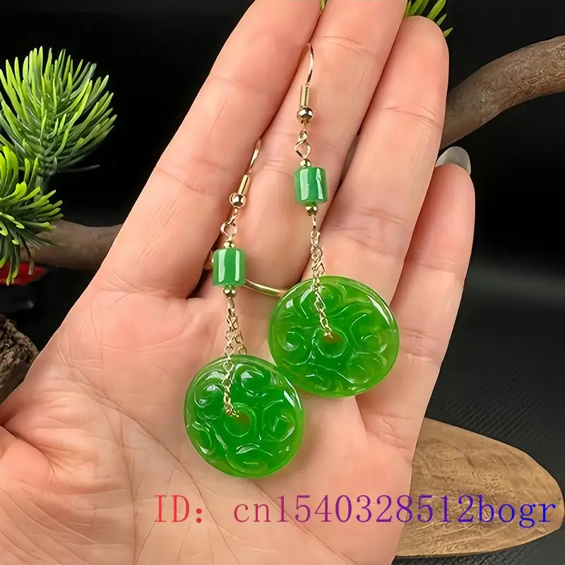 Green Real Jade Flower Earrings Natural Jewelry Designer Gifts Gemstone Accessories Fashion Charm 18K Gold Plated Vintage