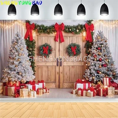 

Christmas Day New Year Party Photography Backdrops Prop Window Living Room Interior Xmas Tree Snow Theme Photo Background FN-51